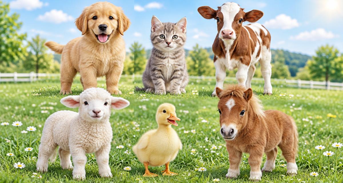 Friendly young animals in a meadow